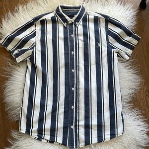 EMPYRE, ss button up, blue and white stripe, sz L, EXCELLENT CONDITION